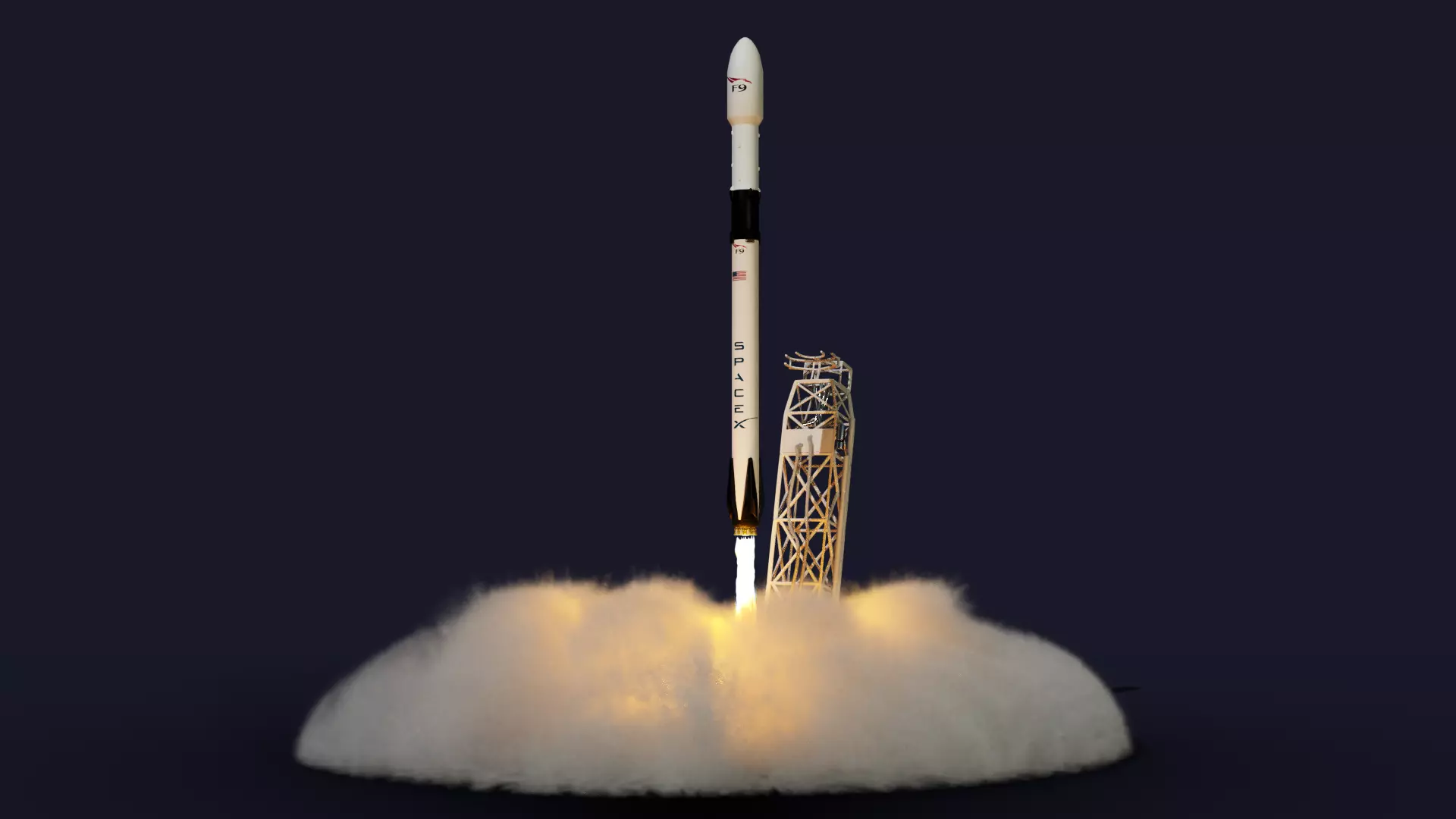 Launch falcon 9 with smoke 3D model_0