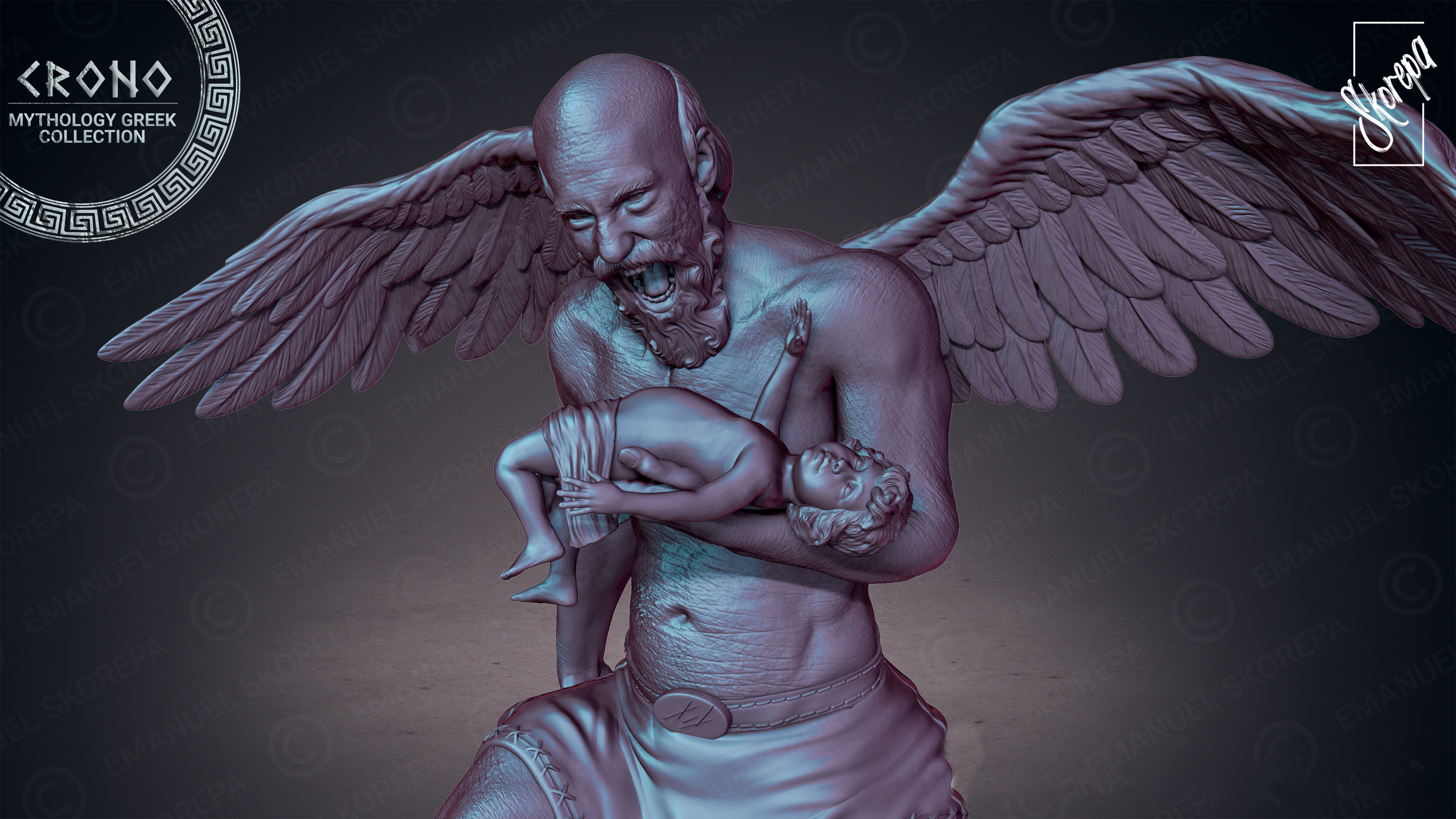 CRONO statue of angel with wings 3D print model_3