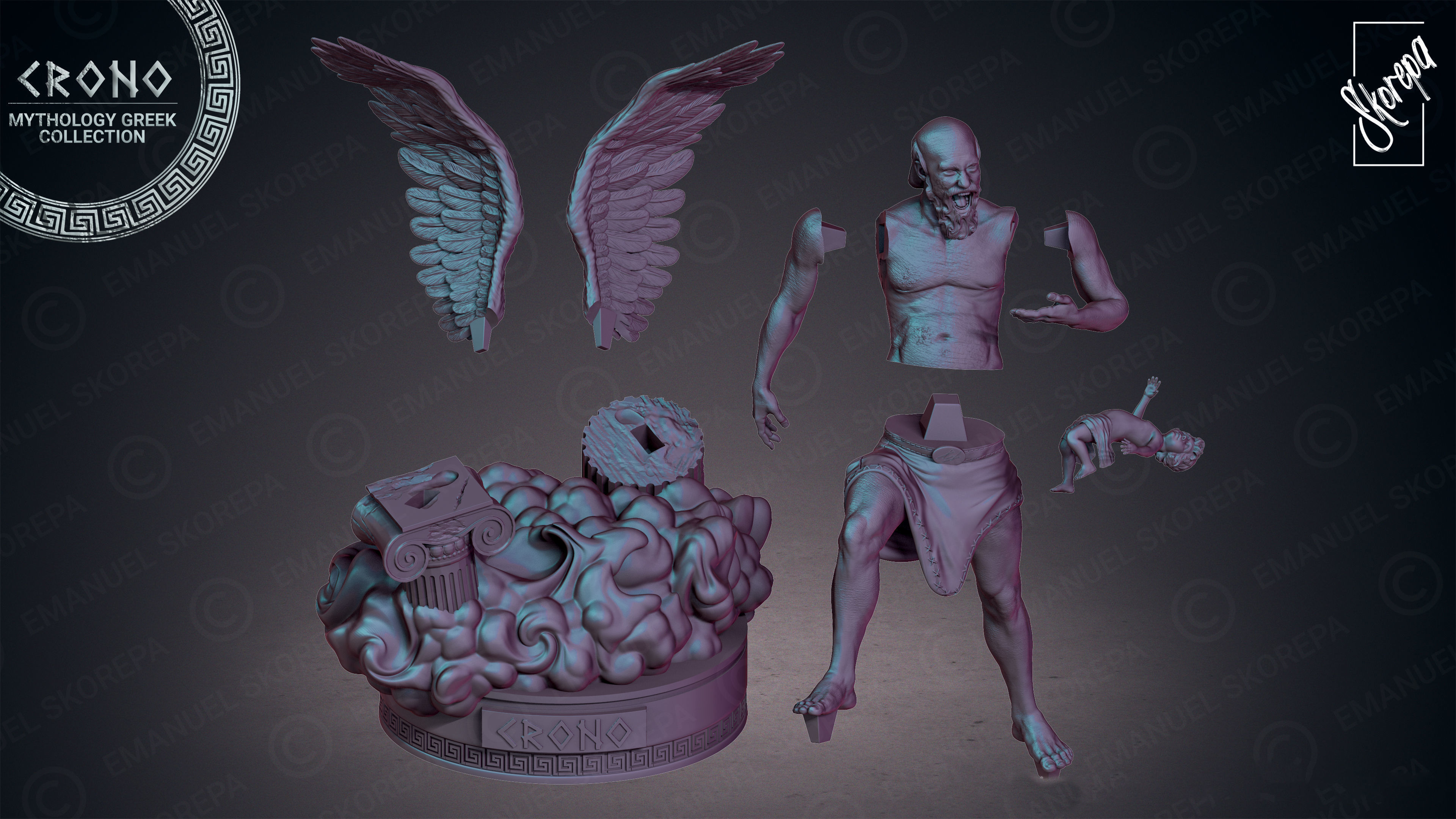 CRONO statue of angel with wings 3D print model_4