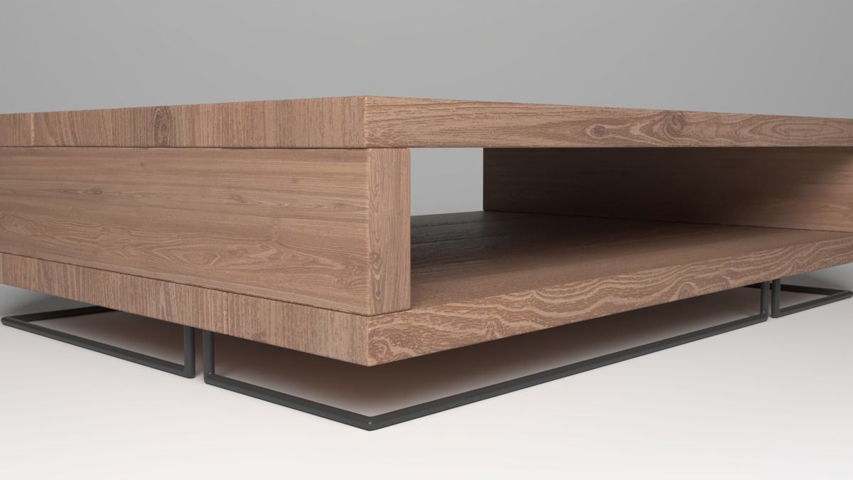 Rustic Table with Metal Legs 3D model_1