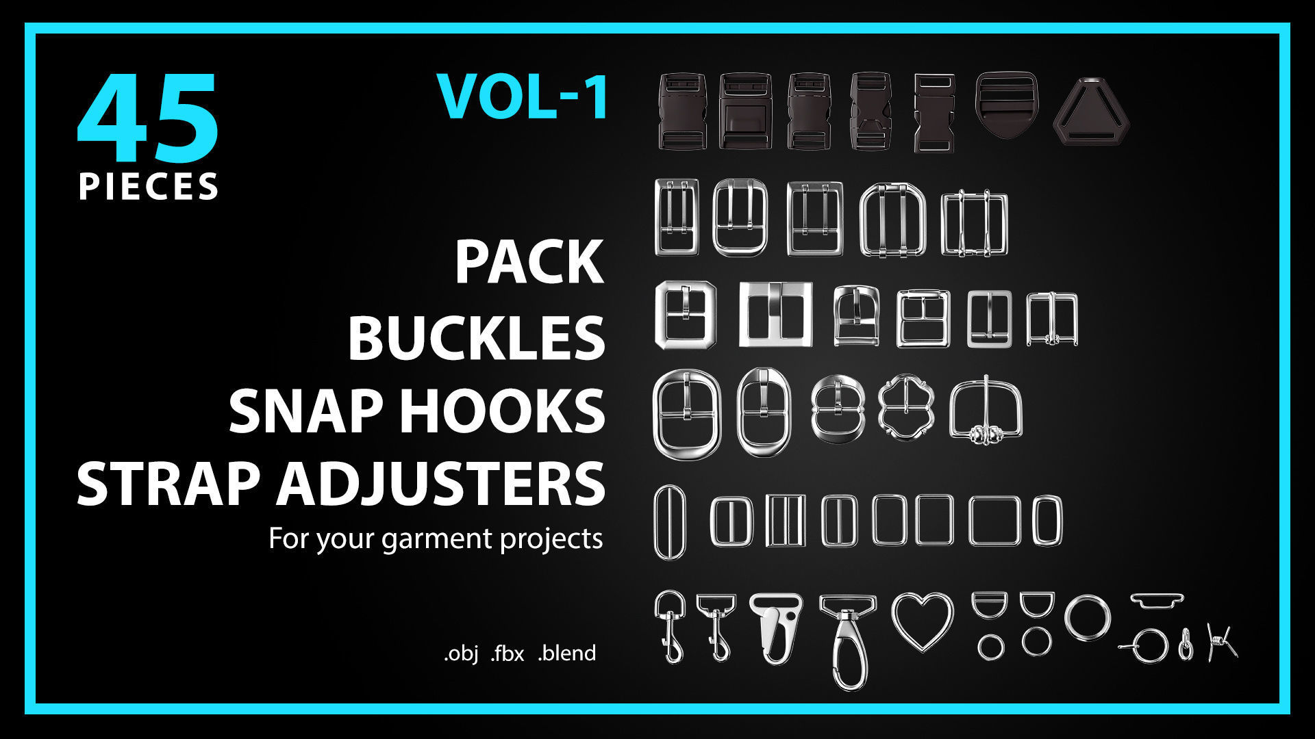 Buckles Snap Hooks Strap Adjusters Pack Vol 1 3D model_1