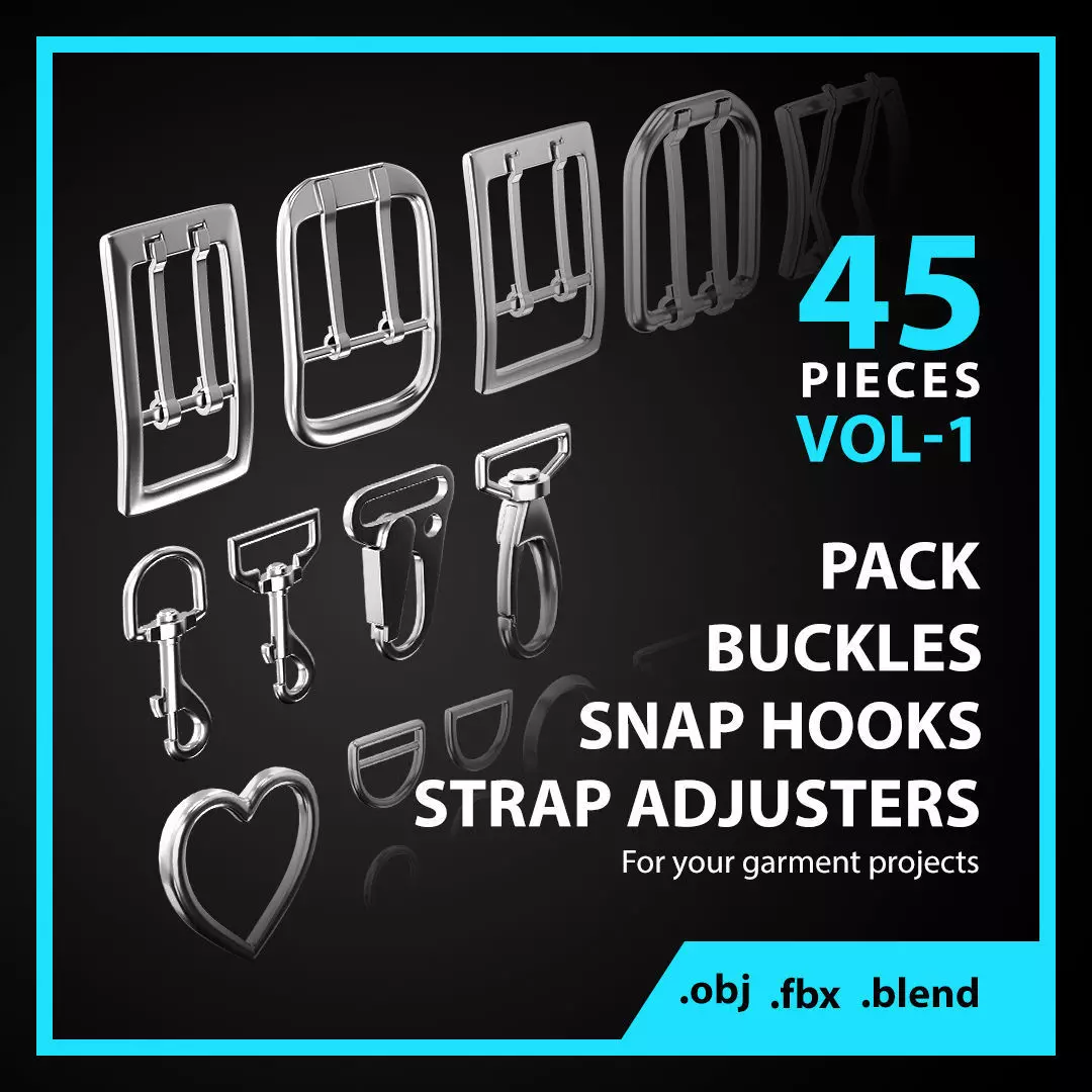 Buckles Snap Hooks Strap Adjusters Pack Vol 1 3D model_0