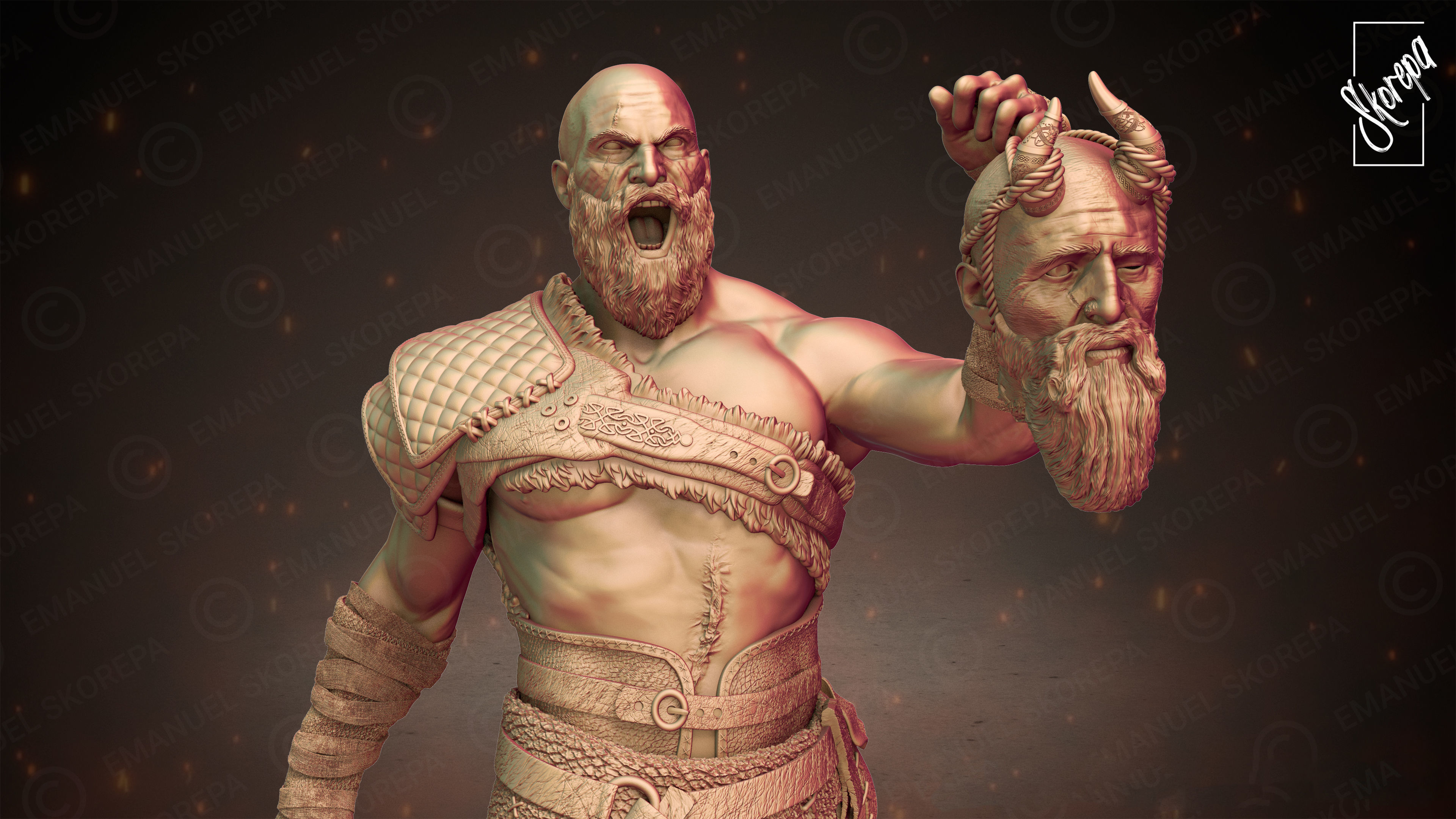 KRATOS spartan warrior statue 3D print model_2