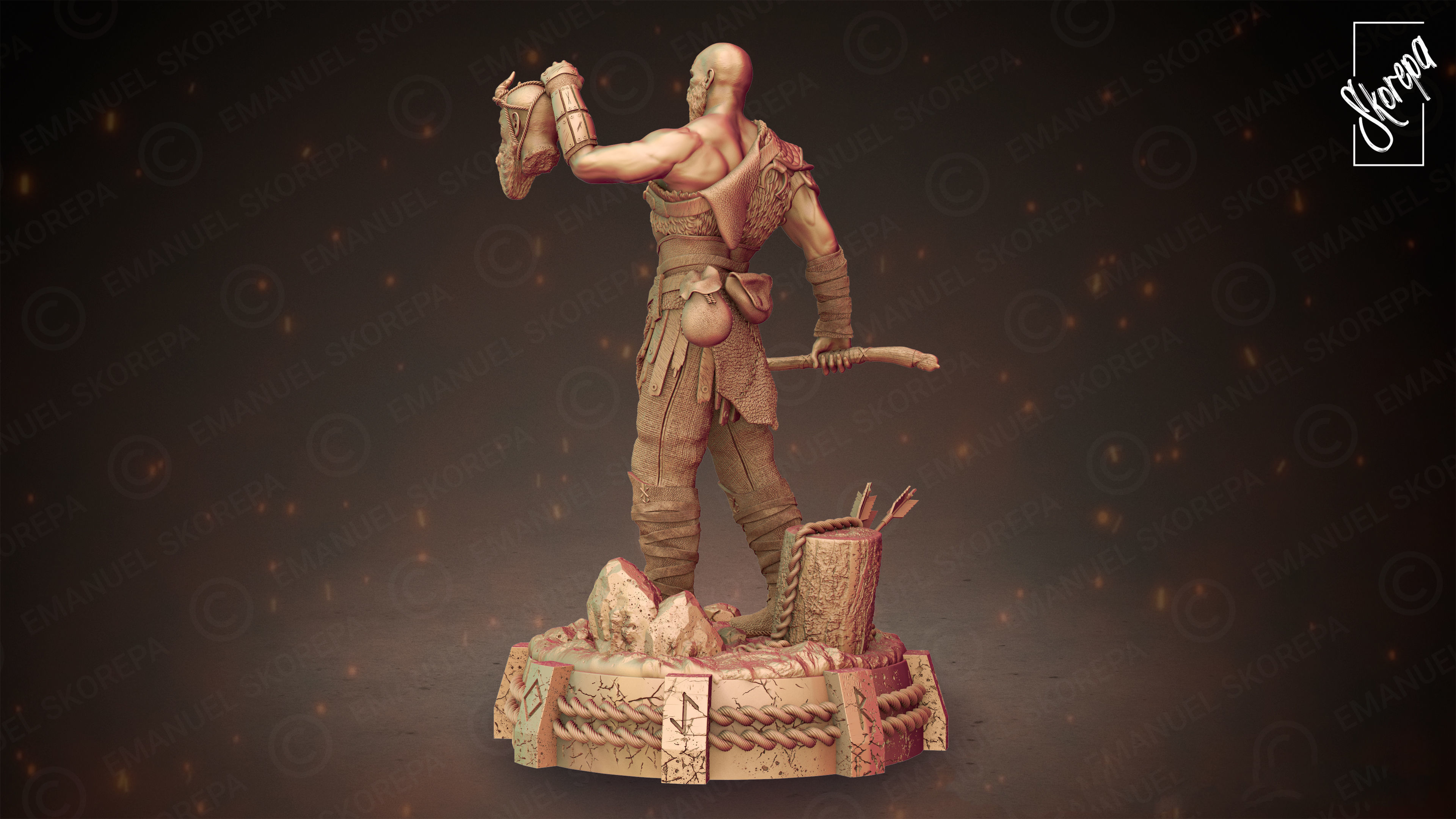 KRATOS spartan warrior statue 3D print model_1