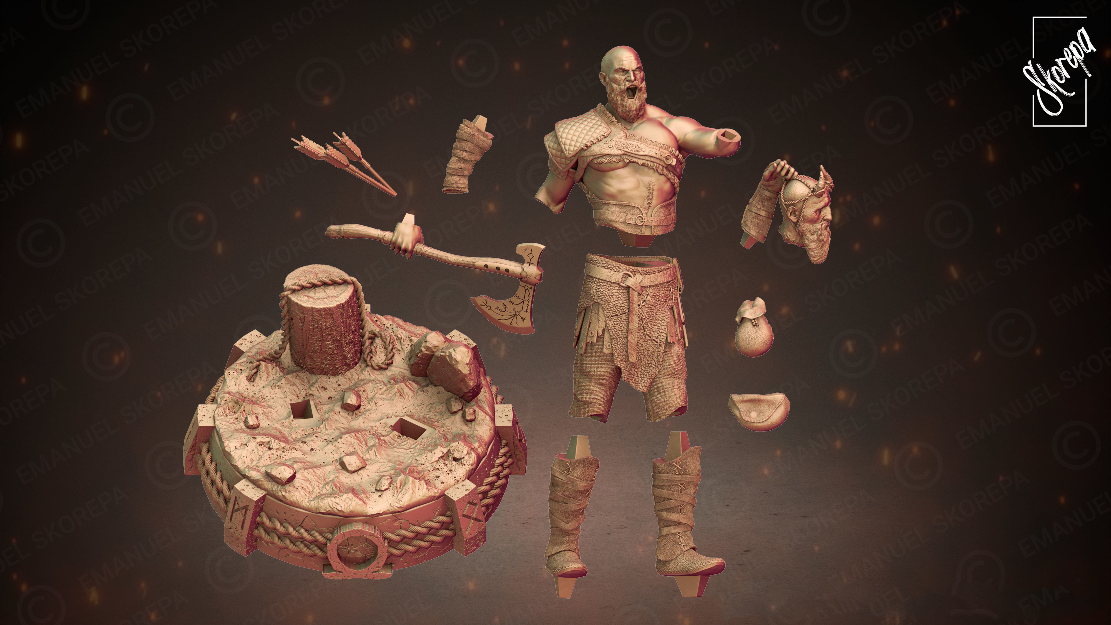 KRATOS spartan warrior statue 3D print model_5