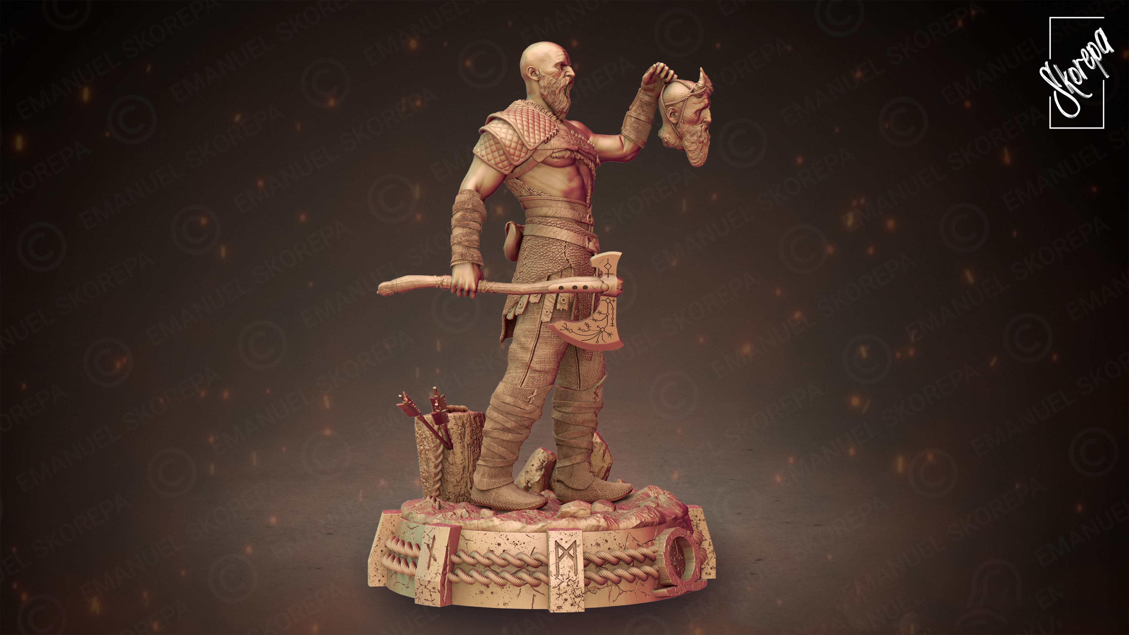 KRATOS spartan warrior statue 3D print model_3