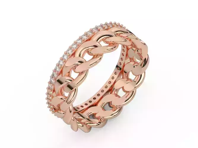 diamond cuban chain ring Silver Gold  Print