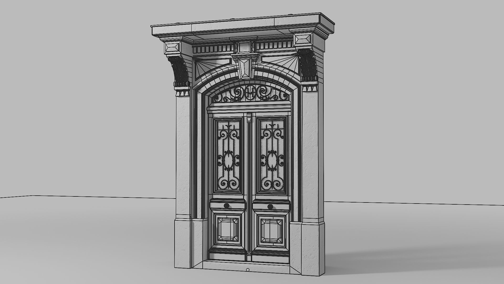 Neoclassic door 2 Low-poly 3D model_9