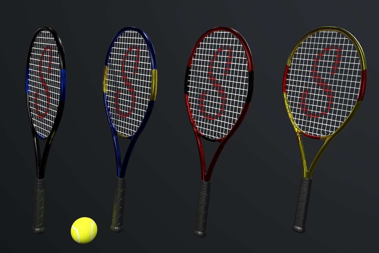 Tennis Racket Low-poly 3D model_7