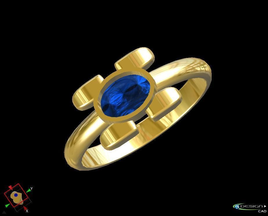 Cabochon gold ring with sapphire stone 3D print model_5