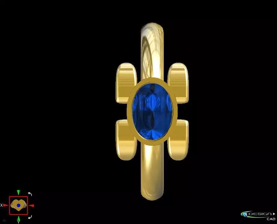 Cabochon gold ring with sapphire stone 3D print model_0