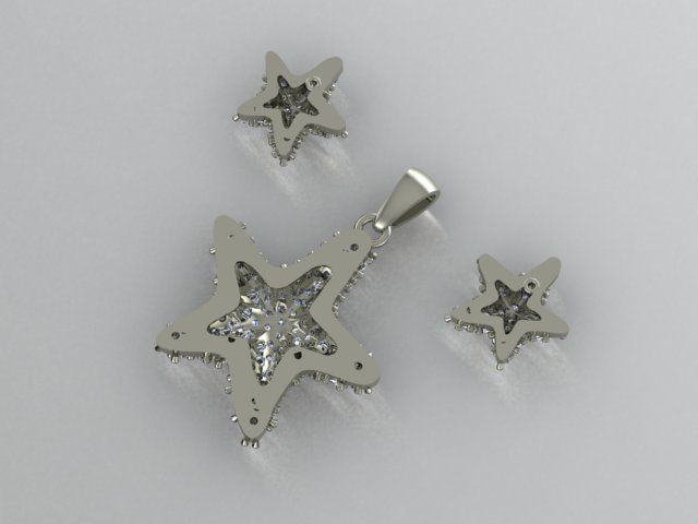star set starfish ring with diamonds 3D print model_2