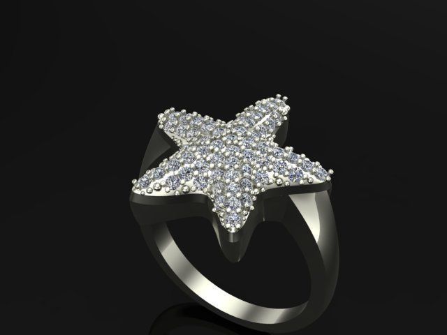 star set starfish ring with diamonds 3D print model_6