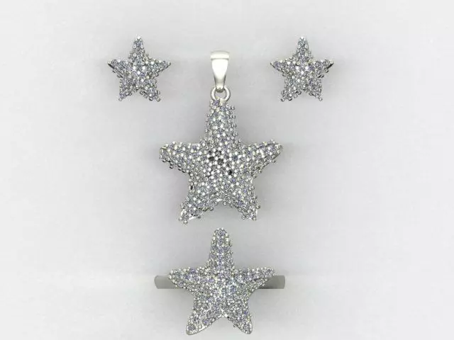 star set starfish ring with diamonds 3D print model_0