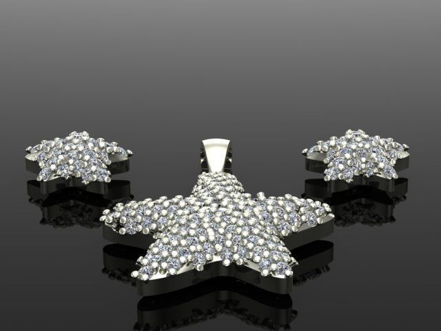 star set starfish ring with diamonds 3D print model_3