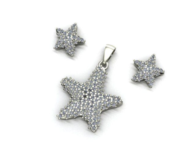 star set starfish ring with diamonds 3D print model_1