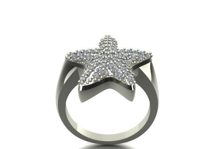 star set starfish ring with diamonds 3D print model_5
