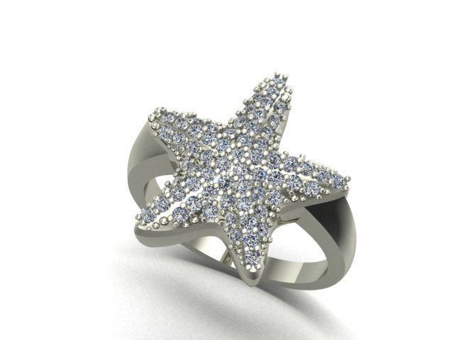 star set starfish ring with diamonds 3D print model_4