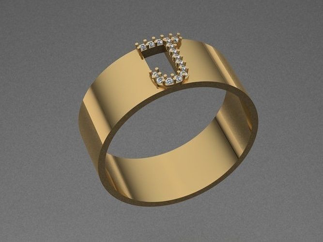Diamond Unisex Ring with J letter 3D print model