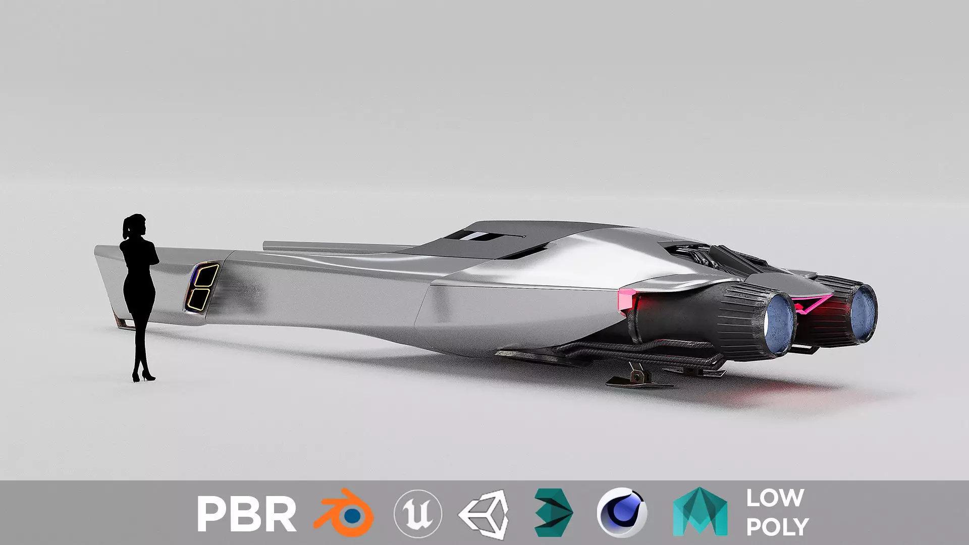 Space racer spaceship 3D low poly scifi Low-poly 3D model_0