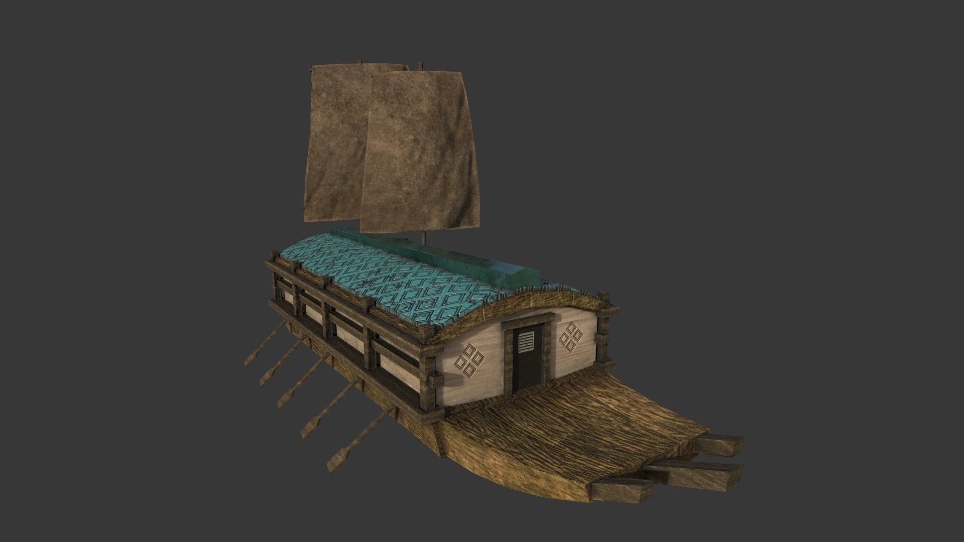 Korean Turtle Ship - Medieval Warship 04 Low-poly 3D model_3