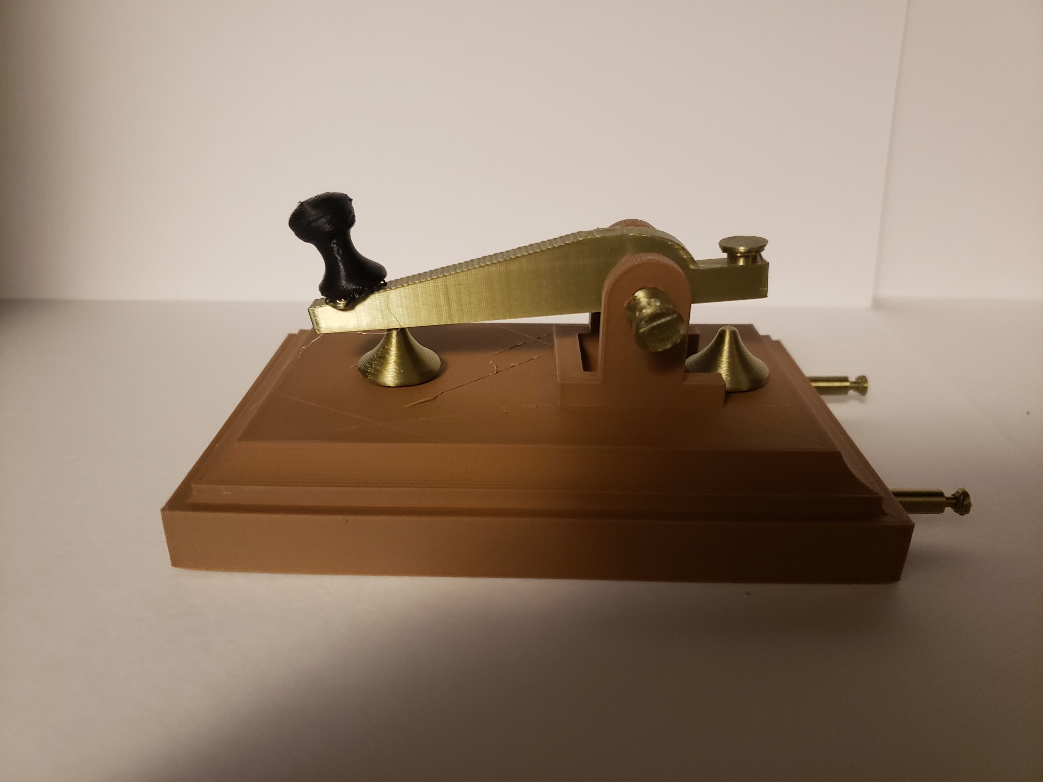 Telegraph wooden box with brass knob 3D print model_2