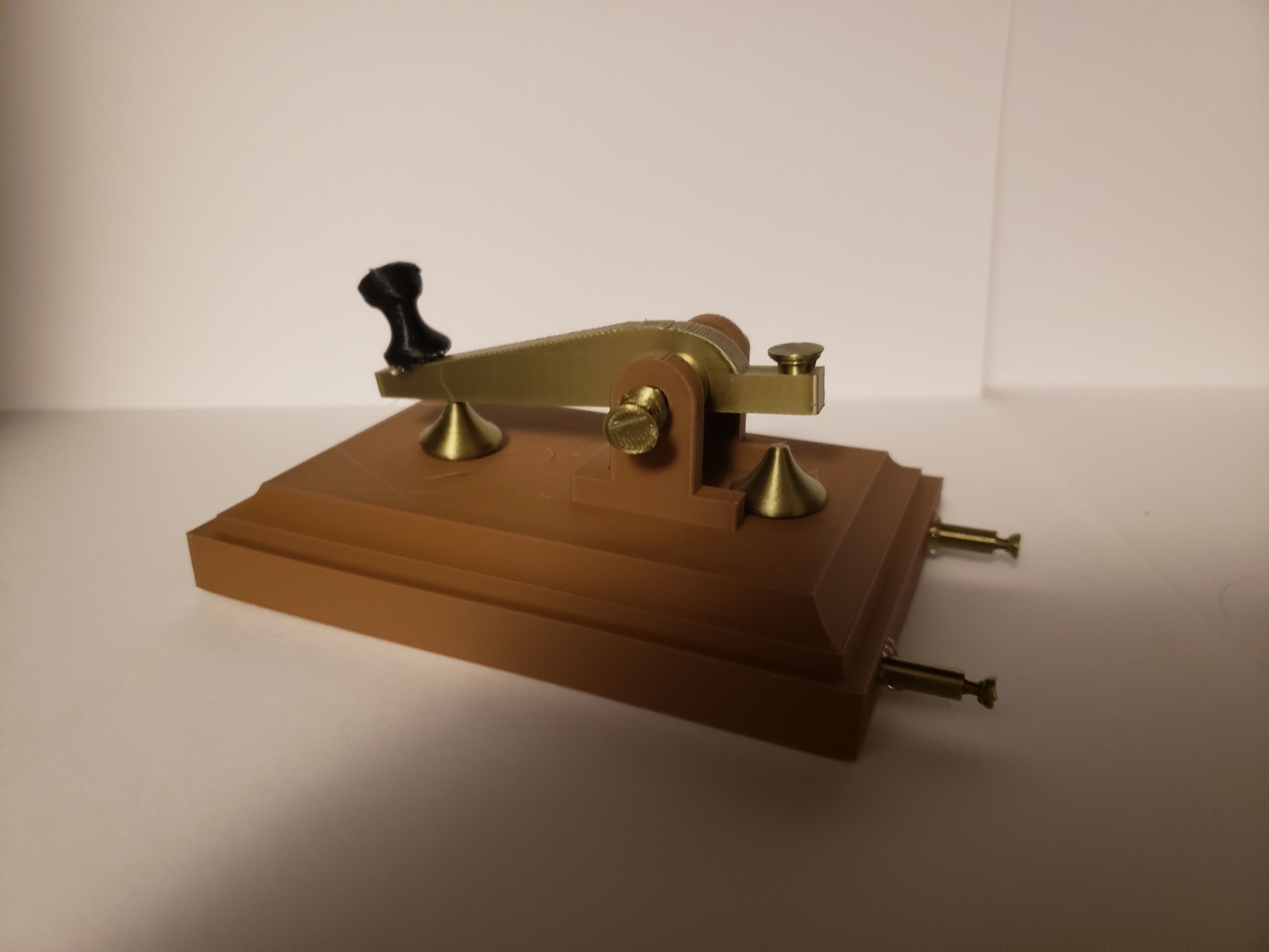 Telegraph wooden box with brass knob 3D print model_3