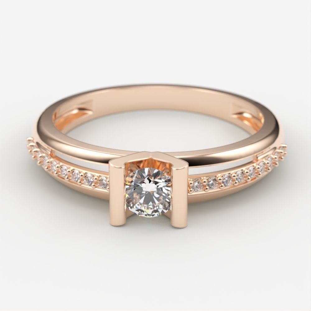 Solitaire women ring  CAD 3dm stl 3D print model_11