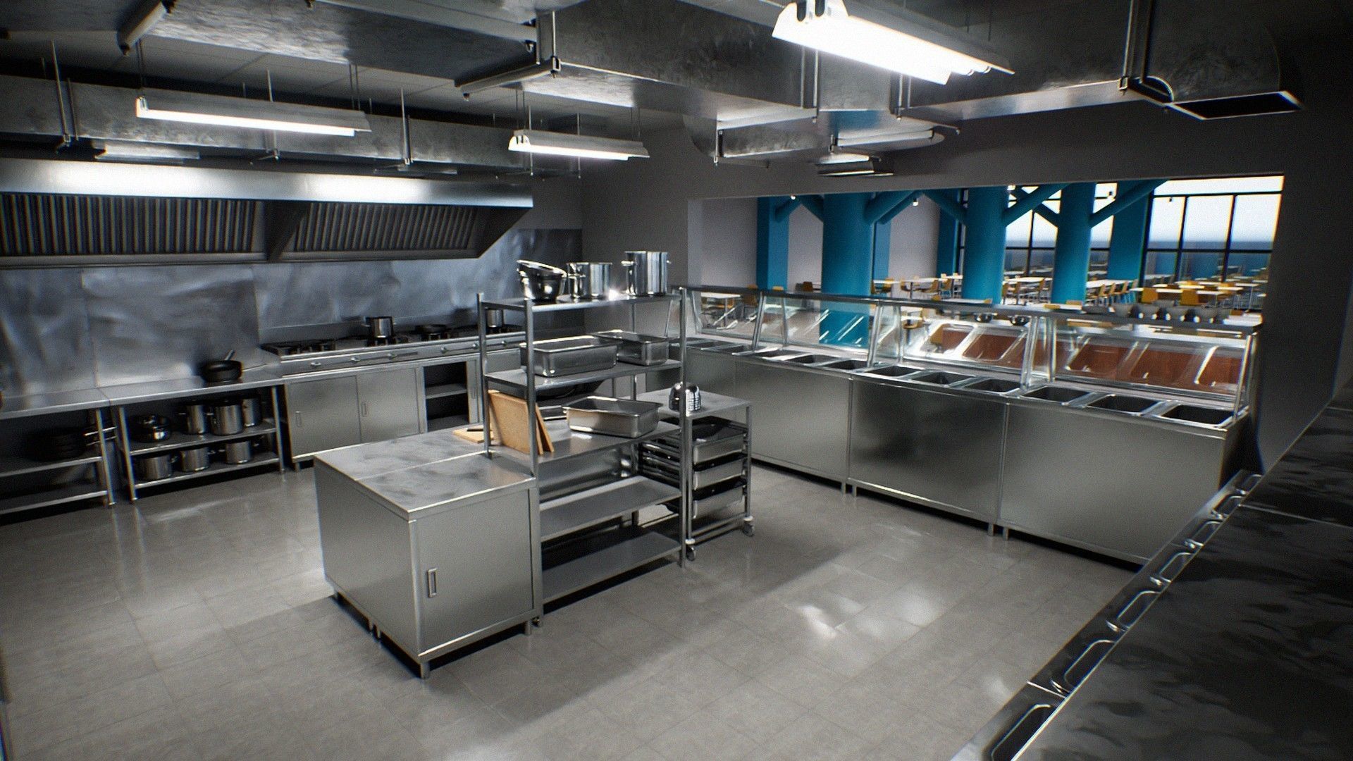 Japanese University and School Cafeteria Low-poly 3D model_23