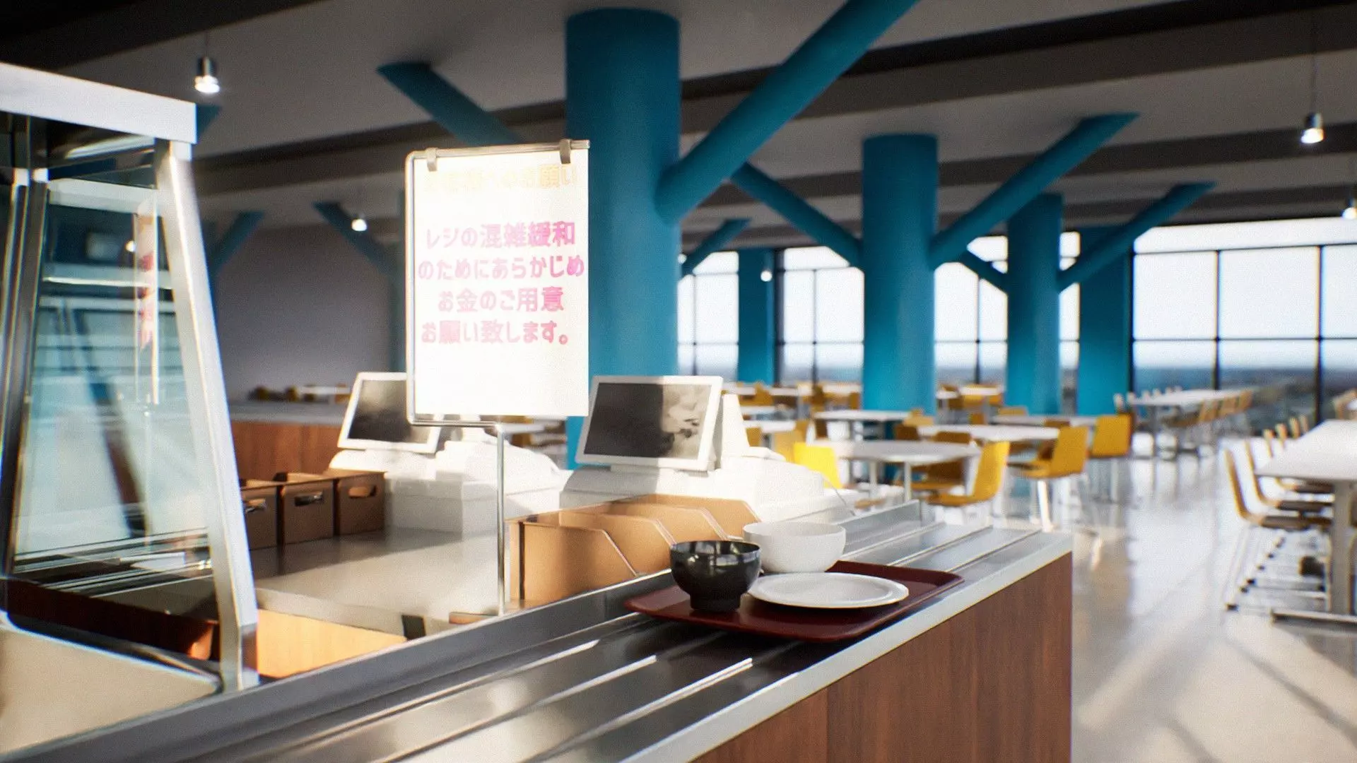 Japanese University and School Cafeteria Low-poly 3D model_0