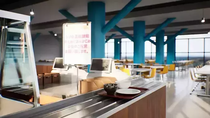 Japanese University and School Cafeteria Low-poly 3D model