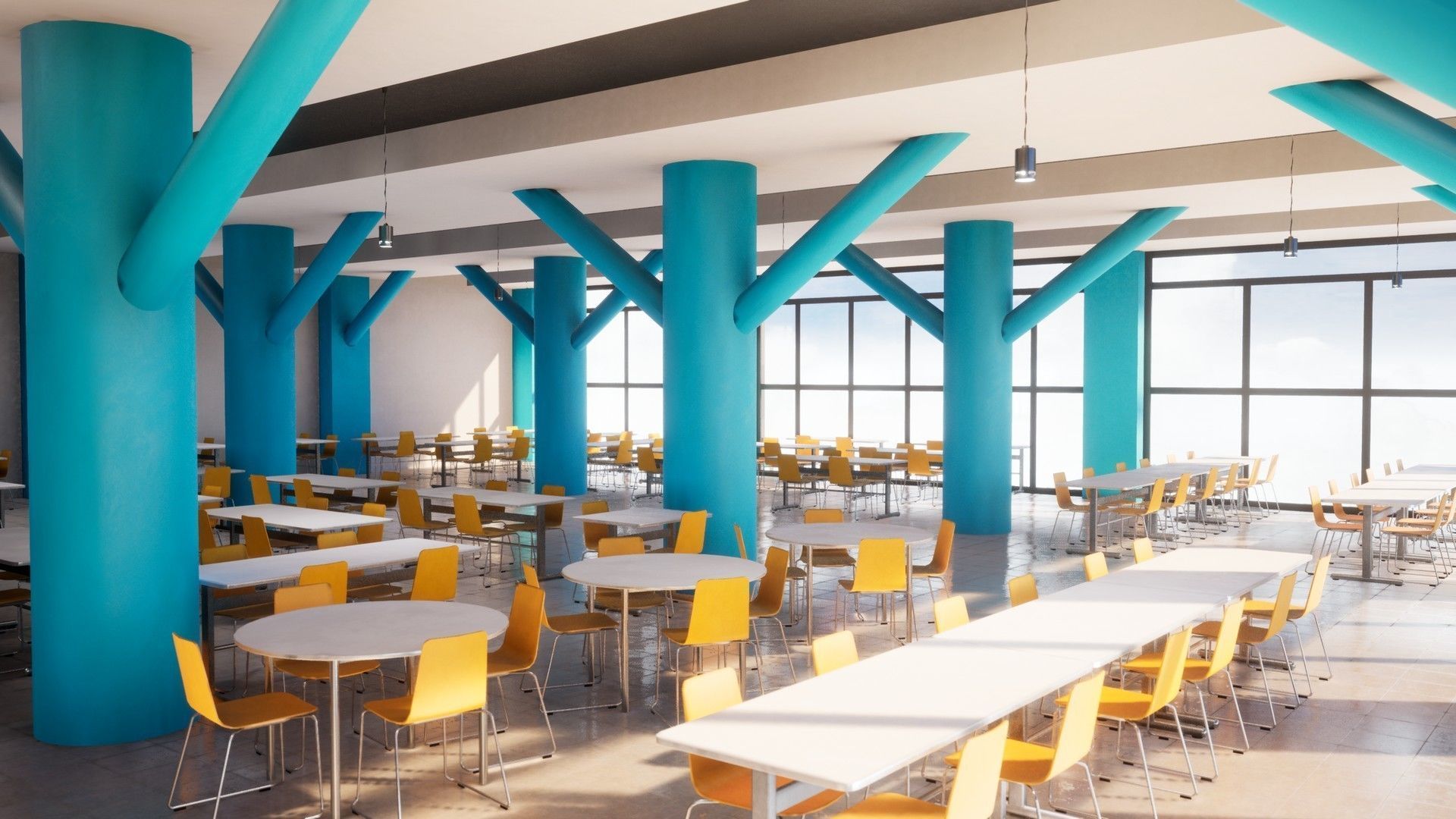 Japanese University and School Cafeteria Low-poly 3D model_4