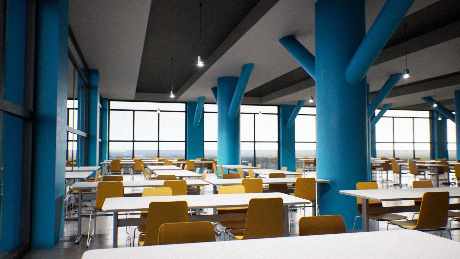 Japanese University and School Cafeteria Low-poly 3D model_19