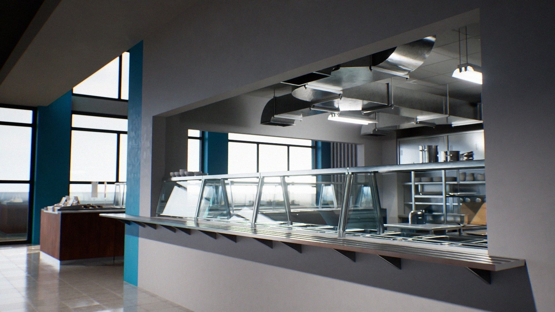 Japanese University and School Cafeteria Low-poly 3D model_18