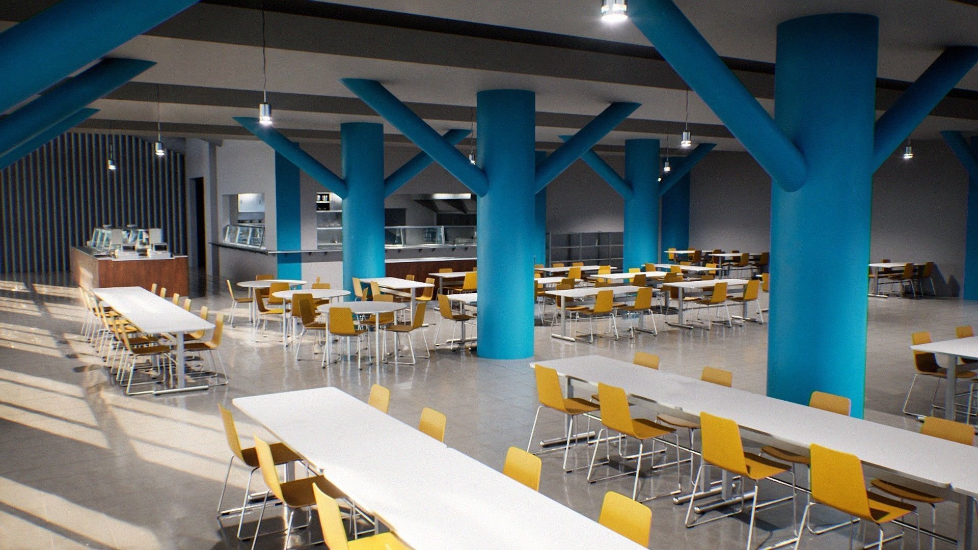 Japanese University and School Cafeteria Low-poly 3D model_3