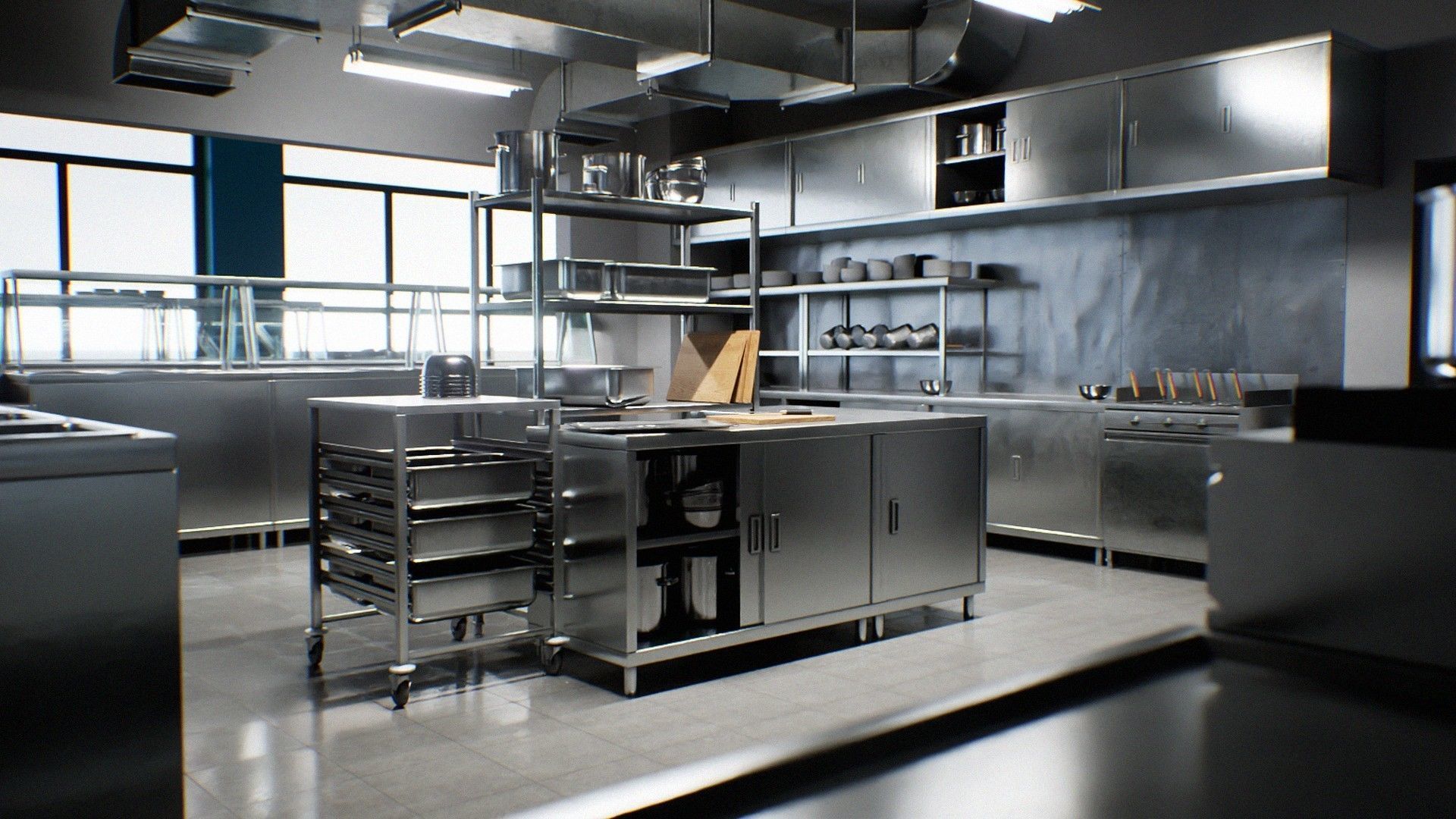 Japanese University and School Cafeteria Low-poly 3D model_12