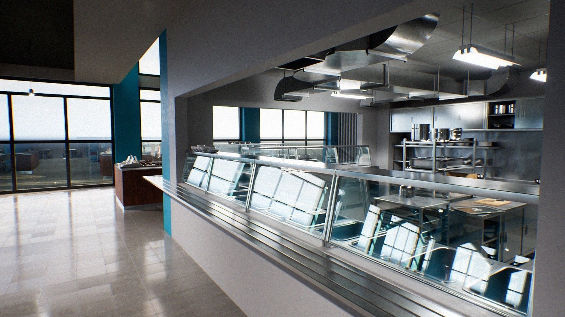 Japanese University and School Cafeteria Low-poly 3D model_22