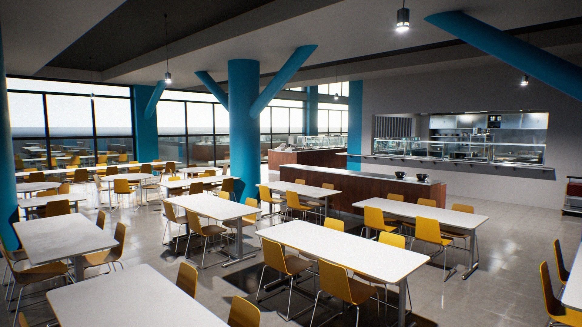 Japanese University and School Cafeteria Low-poly 3D model_5