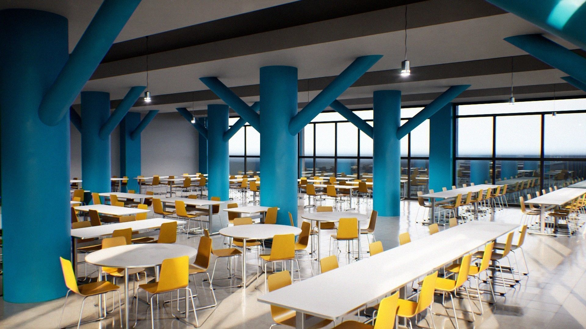 Japanese University and School Cafeteria Low-poly 3D model_2
