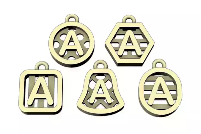 Initial letter charm with 5 different shapes - Alphabet A