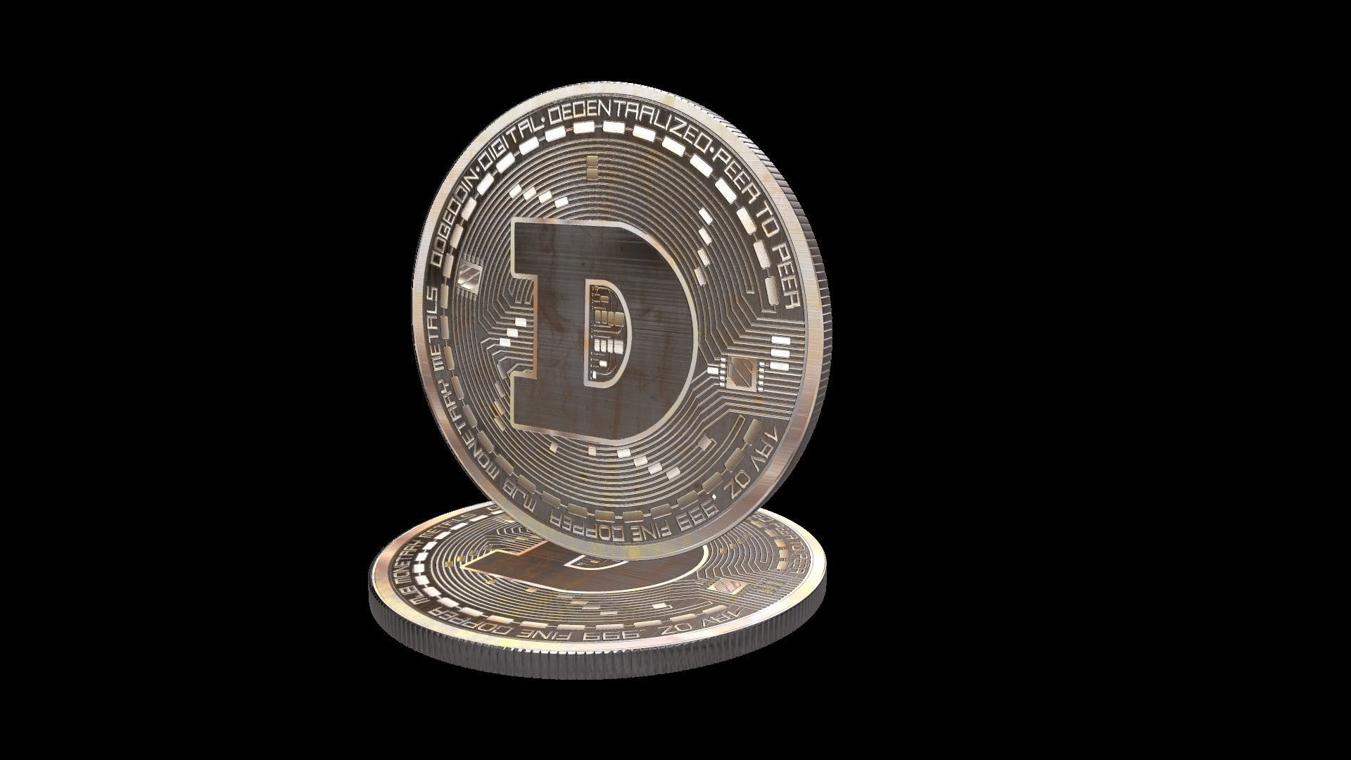 Dogecoin coin with letter d 3D model_11