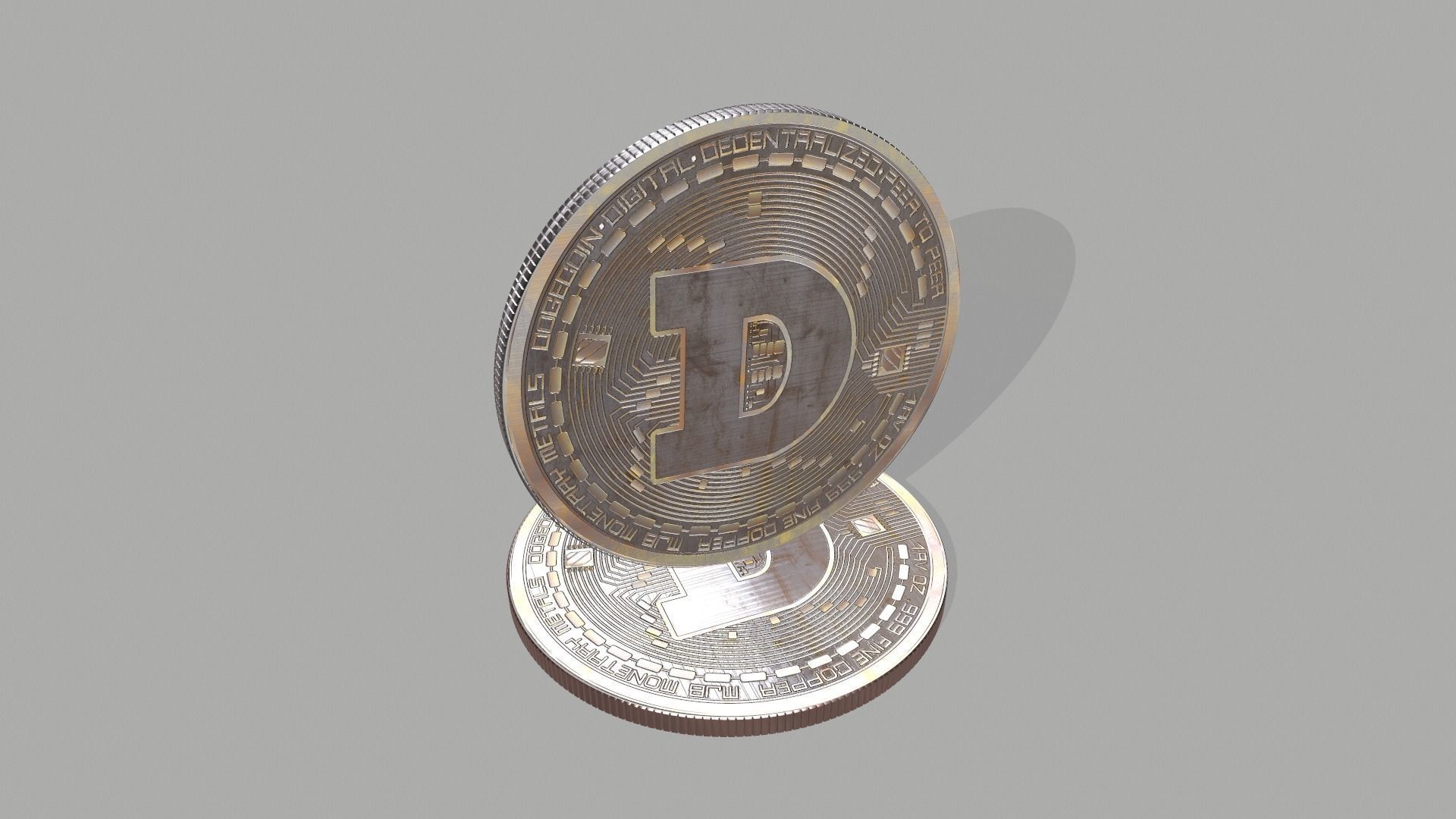Dogecoin coin with letter d 3D model_9