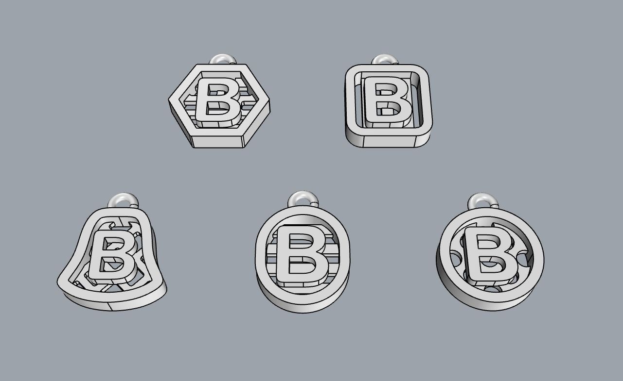 Initial letter charm with 5 different shapes - Alphabet B 3D print model_10