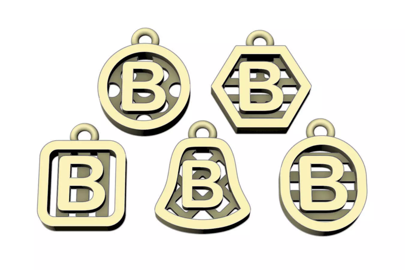 Initial letter charm with 5 different shapes - Alphabet B 3D print model_0