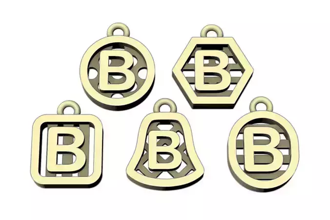 Initial letter charm with 5 different shapes - Alphabet B