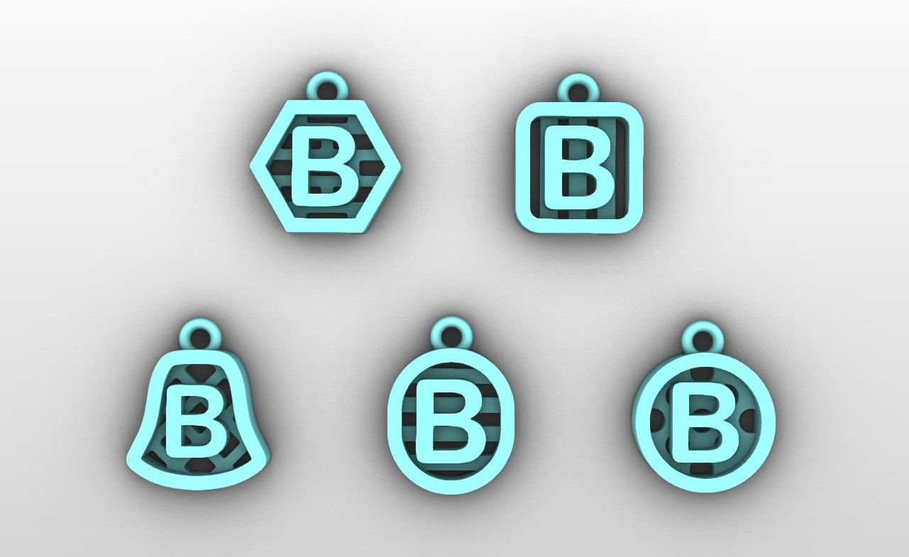 Initial letter charm with 5 different shapes - Alphabet B 3D print model_4