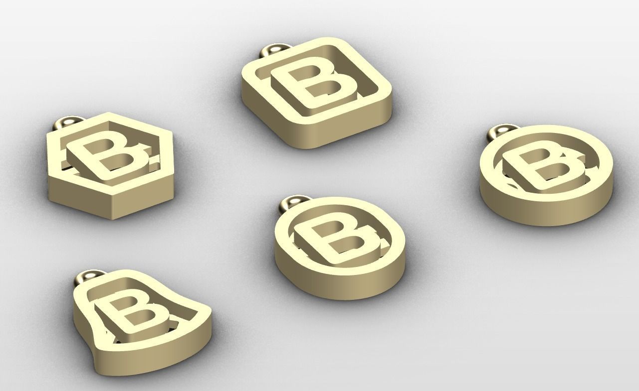 Initial letter charm with 5 different shapes - Alphabet B 3D print model_1