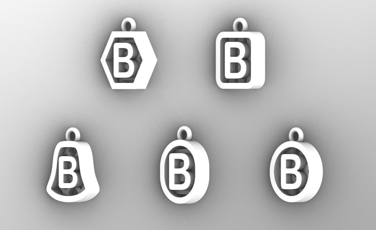 Initial letter charm with 5 different shapes - Alphabet B 3D print model_7