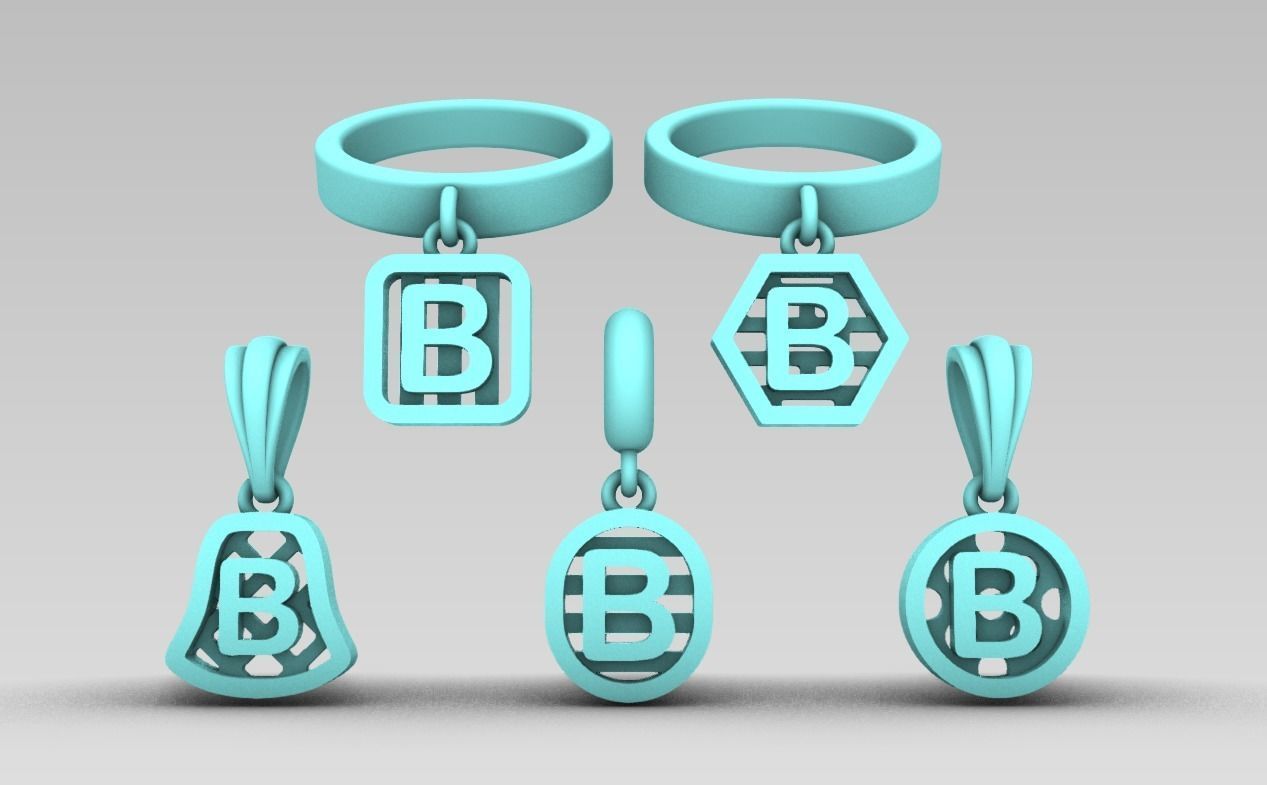 Initial letter charm with 5 different shapes - Alphabet B 3D print model_2
