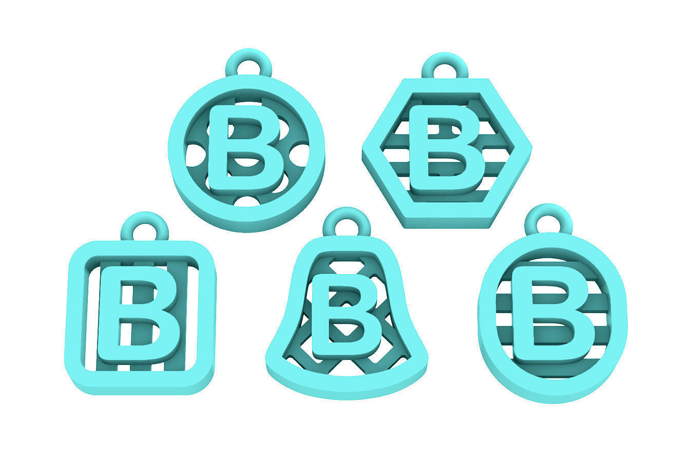 Initial letter charm with 5 different shapes - Alphabet B 3D print model_14